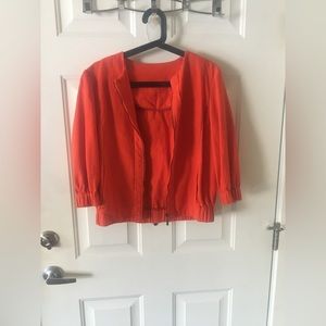 Orange crop top zip up jacket with 3/4 sleeves